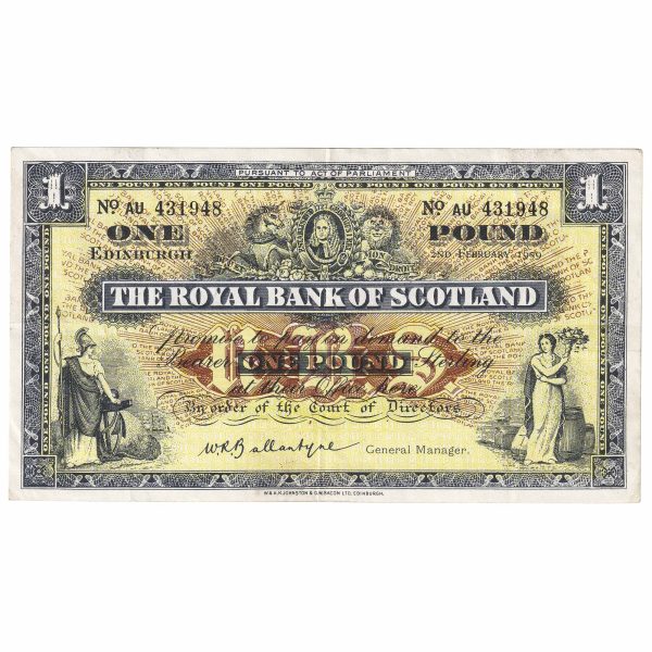 Scotland 1959 Royal Bank of Scotland 1 Pound Note, SC803, VF-EF For Cheap