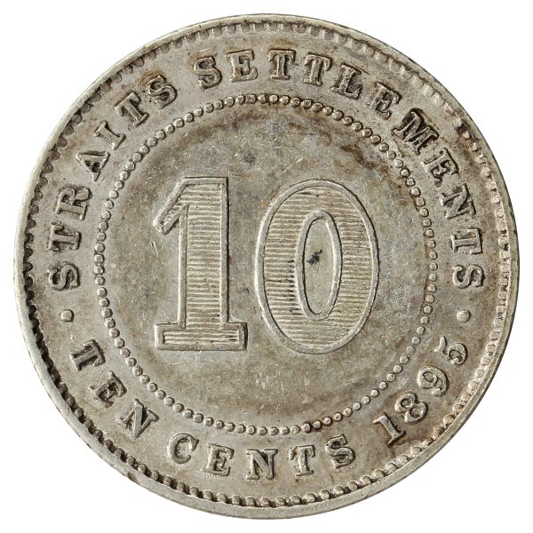 Straits Settlements 1895 10 Cents EF-AU (EF-45) $ Fashion