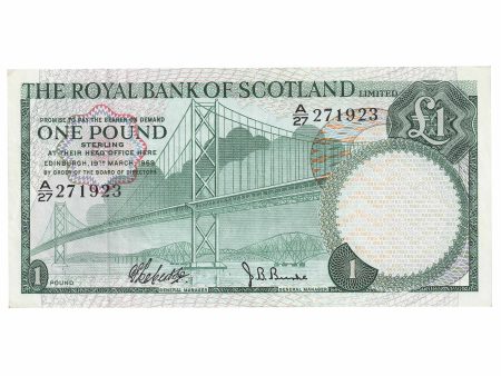 Scotland 1969 Royal Bank of Scotland 1 Pound Note, SC814a, VF-EF For Discount