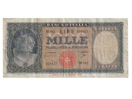 Italy 1961 1000 Lire Note, Pick #88d, VF (Tear) Online