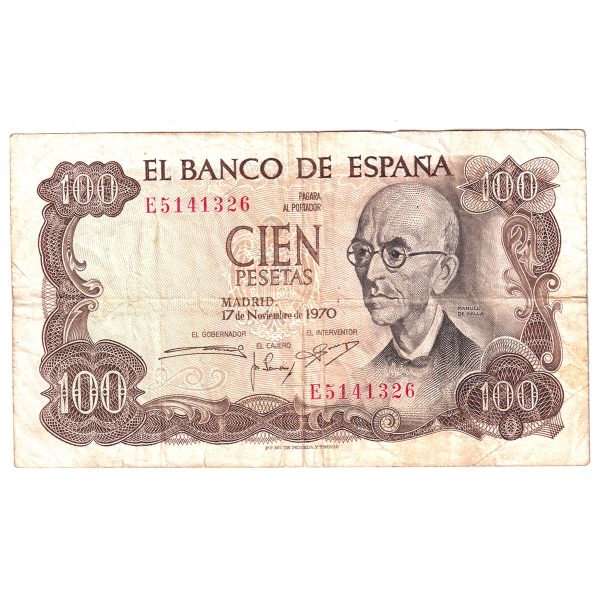 Spain 1970 100 Pesetas Note, Pick #152a, VF (Stains, holes, or tears) Online Sale