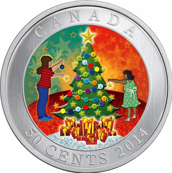 RDC 2014 Canada 50-cent Christmas Tree Cupronickel Lenticular Coin (damaged sleeve) For Sale