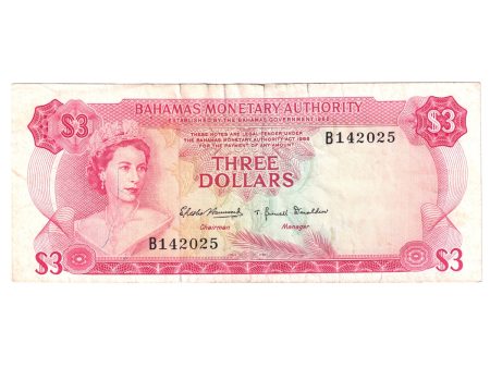 Bahamas Note, Pick #28a 1968 3 Dollars, Extra Fine (EF-40) Tears Online now