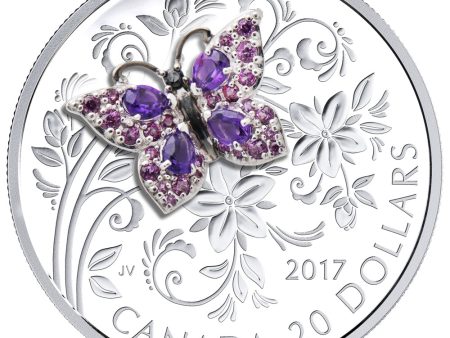 RDC 2017 Canada $20 Bejeweled Bugs - Butterfly Fine Silver (light sleeve wear) For Sale