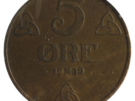 Norway 1939 5 Ore Extra Fine (EF-40) Impaired Supply