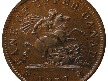 PC-6D 1857 PC, Bank of Upper Canada Half Penny Token, Choice BU (MS-64) Lustrous Brown $ For Cheap