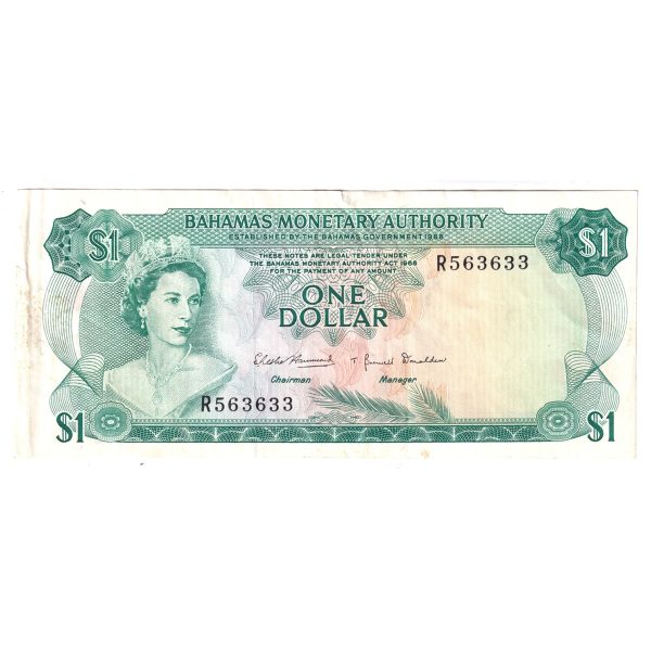 Bahamas Note, Pick #27a 1968 1 Dollar, Extra Fine (EF-40) Tear For Discount