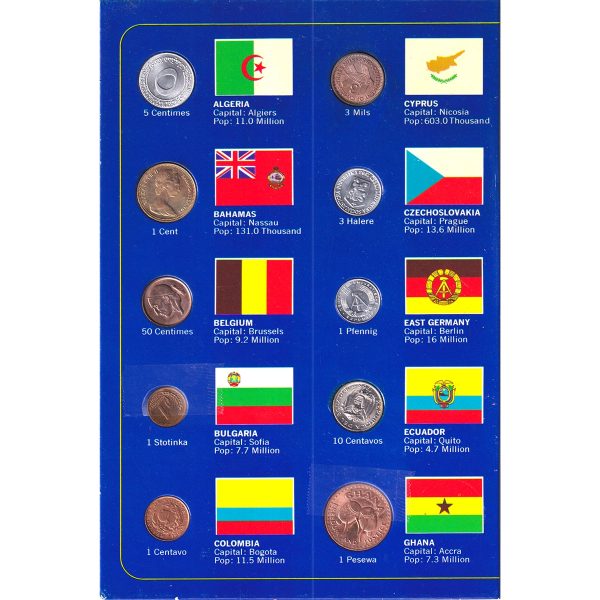 Set of 20x Assorted Coins in Coins of the World Blue Folder (Issues) Supply