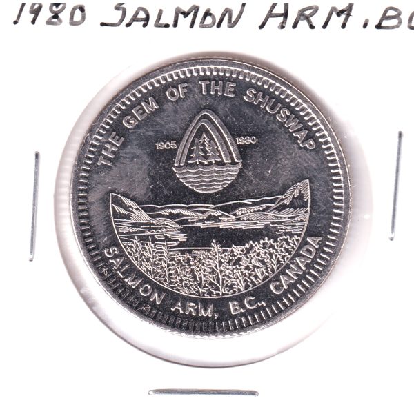 1980 Salmon Arm, BC, 75th Anniversary Trade Dollar Token: The Gem of the Shuswap For Sale