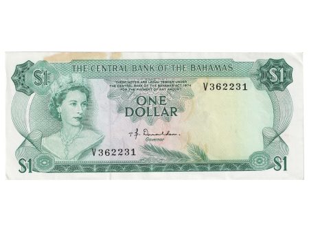 Bahamas 1974 1 Dollar Note, Pick #35a, VF-EF (Stain) on Sale