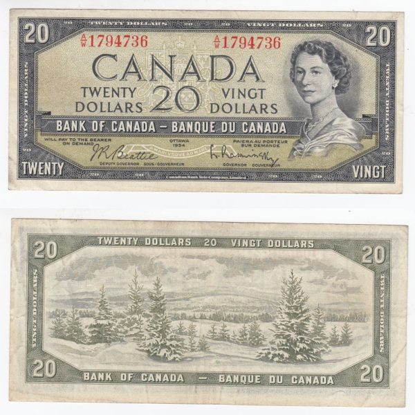 BC-41b 1954 Canada $20 Beattie-Rasminsky, A W, VF For Sale