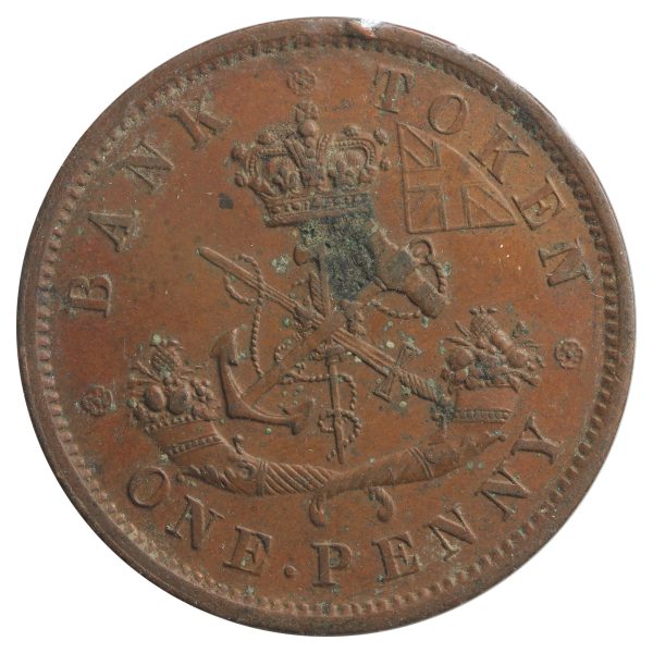 PC-6B5 1852 Upper Canada Penny Bank Token Almost Uncirculated (AU-50) Corrosion Online