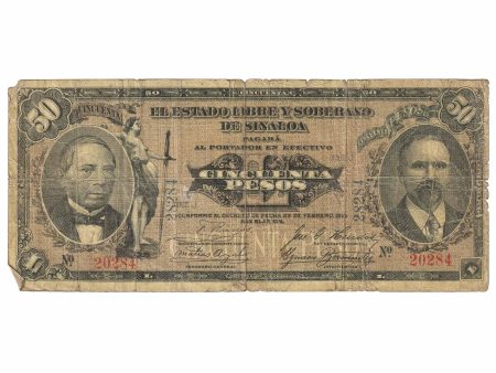 Mexico Sinaloa 1915 50 Peso Note, Pick #1047a, VG-F Supply