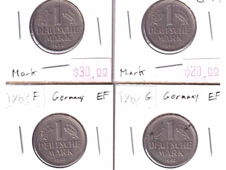 Lot of 4x Germany 1961-1962 1 Marks EF (scratched) 4pcs. For Sale