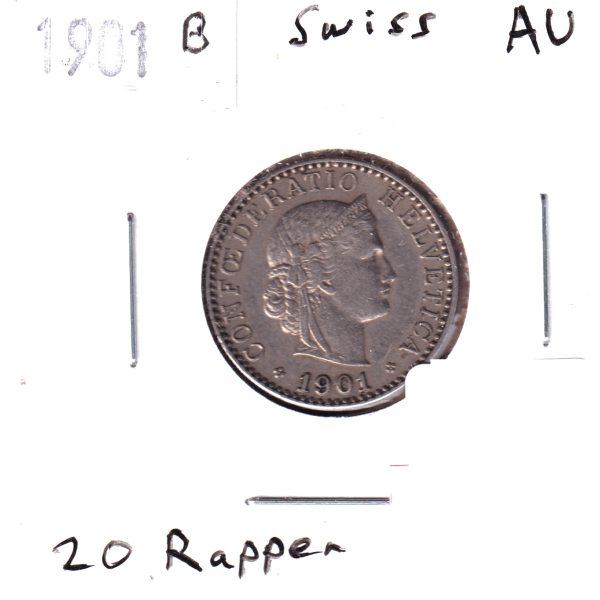 Switzerland 1901B 20 Rappen Almost Uncirculated (AU-50) Online now