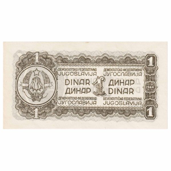 Yugoslavia 1944 1 Dinar Note, Pick #48b, UNC For Discount