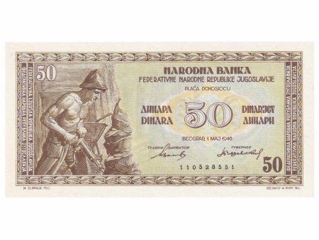 Yugoslavia 1946 50 Dinara Note, Pick #64b, UNC Supply