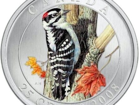 RDC 2008 25-cent Birds of Canada - Downy Woodpecker (cracked capsule) Online now