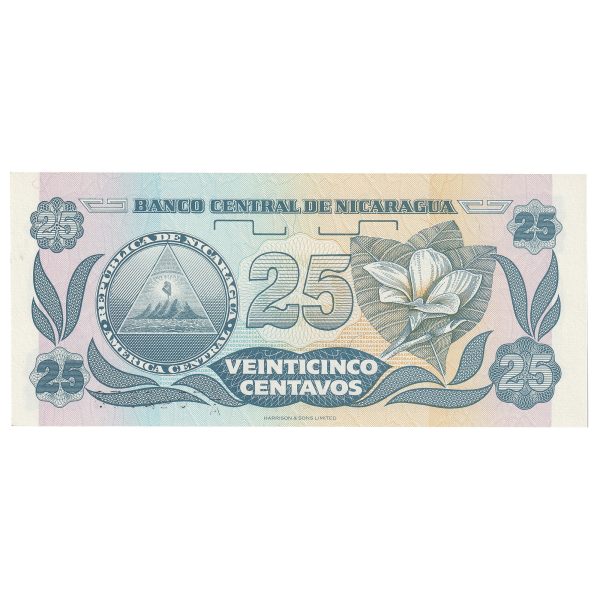 Nicaragua No Date (1991) 25 Centavos Note, Pick #170a, UNC Sale