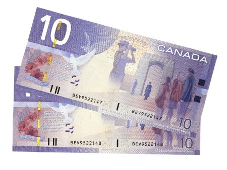 2x Sequential BC-68a 2005 Canada $10 Notes Jenkins-Dodge, BEV, CUNC, 2Pcs. For Discount