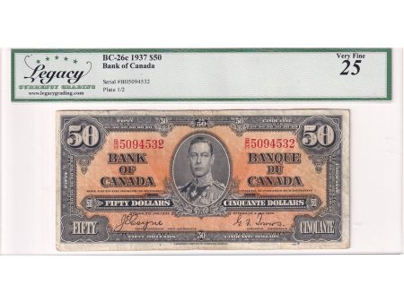 BC-26c 1937 Canada $50 Coyne-Towers, B H, Legacy Certified VF-25 (Small Ink Marks) Hot on Sale