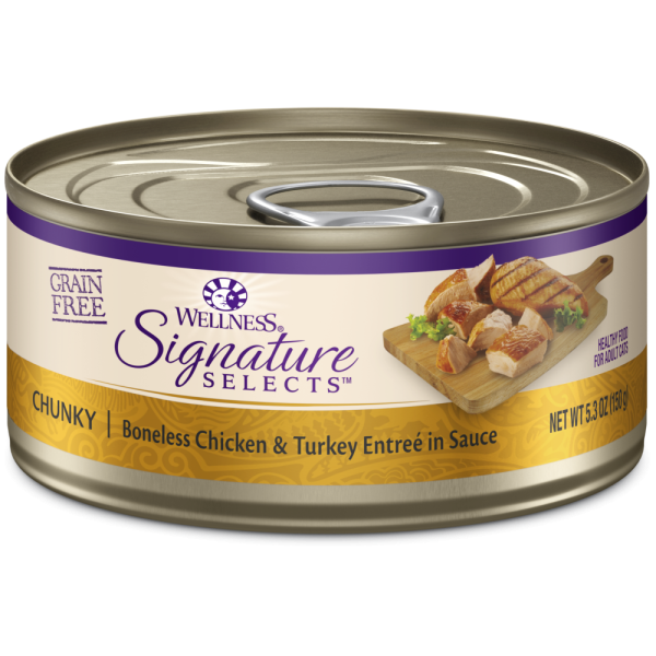 Wellness Signature Selects Grain Free Natural Chunky White Meat Chicken and Turkey Entree in Sauce Wet Canned Cat Food on Sale