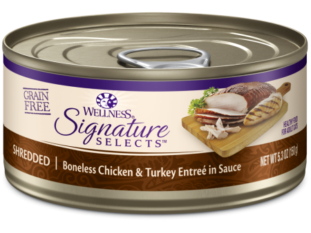 Wellness Signature Selects Grain Free Natural Shredded White Meat Chicken and Turkey Entree in Sauce Wet Canned Cat Food Cheap