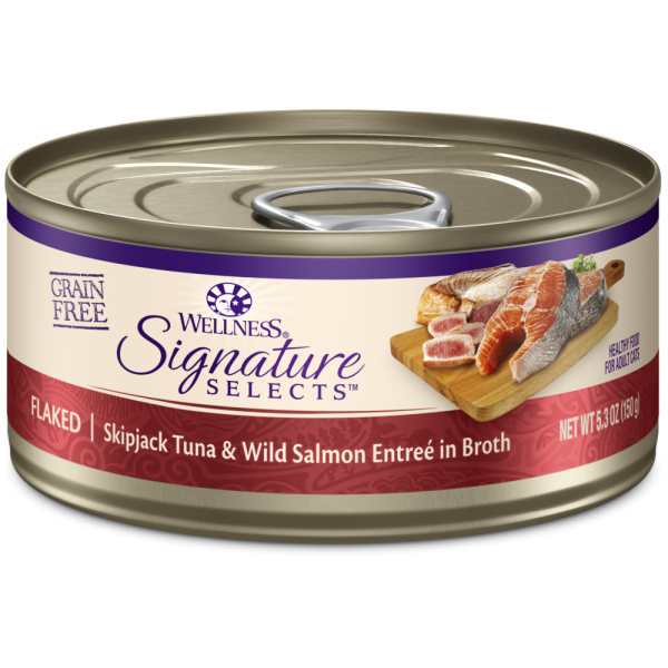 Wellness Signature Selects Grain Free Natural Skipjack Tuna with Wild Salmon Entree in Broth Wet Canned Cat Food Hot on Sale